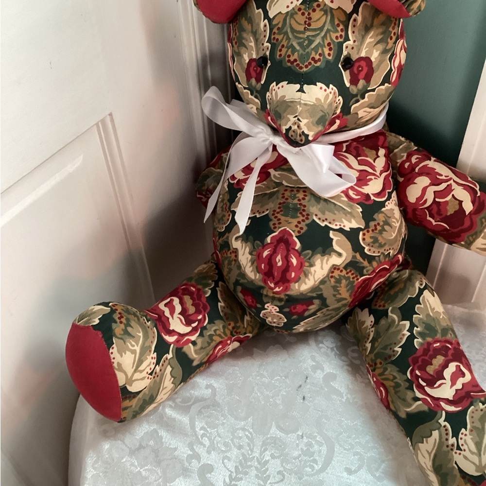 Vintage Handmade Large red,white, and green bear